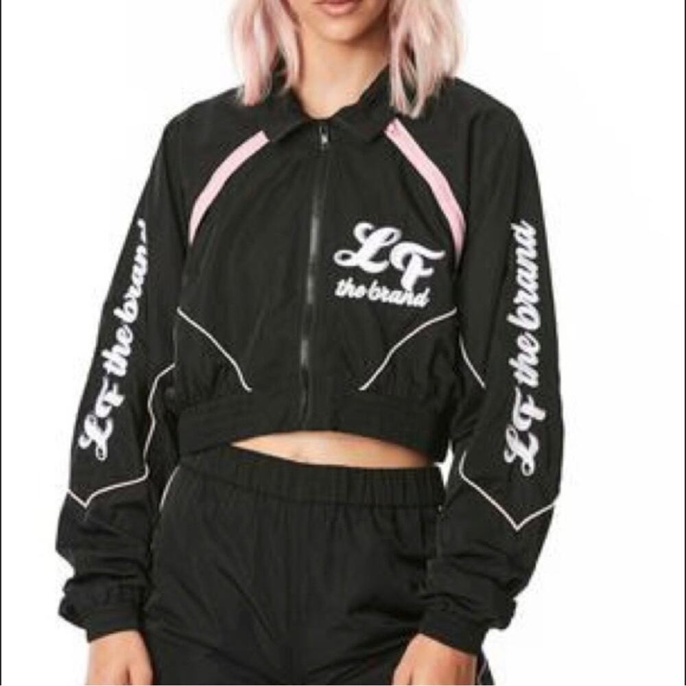 NEW LF The Brand Black Pink Windbreaker Cropped Bomber Jacket Size Small